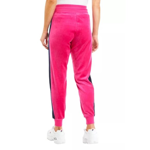Large MAGENTA Tommy Hilfiger Sport Women Athleisure Velour Jogger w/ Logo Taping - Picture 4 of 6
